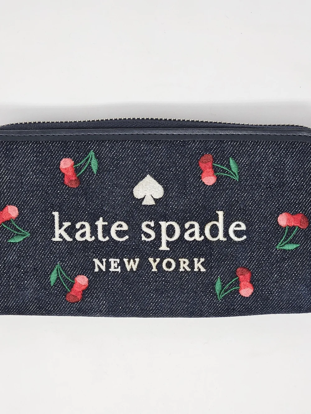 Kate Spade Denim Cherry Zip Wallet - Navy